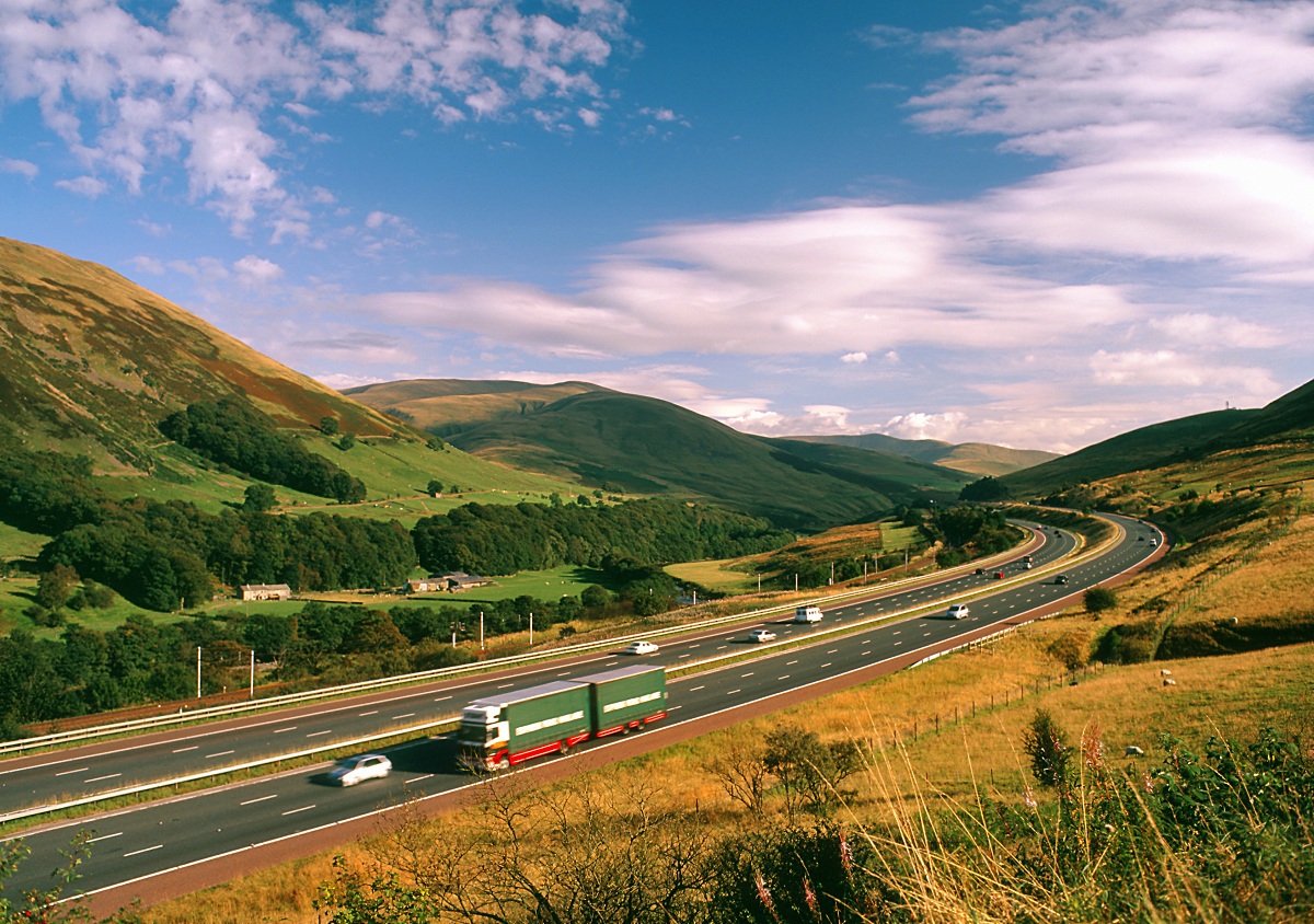 motorway in cumbria lake district countryside green flag