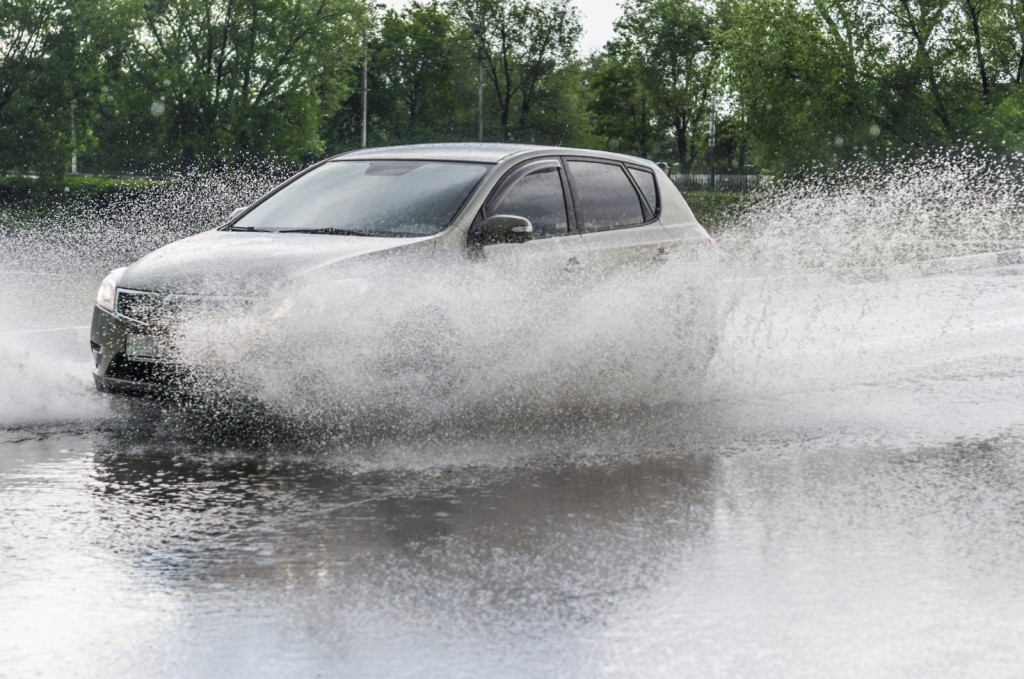 Driving through flood water