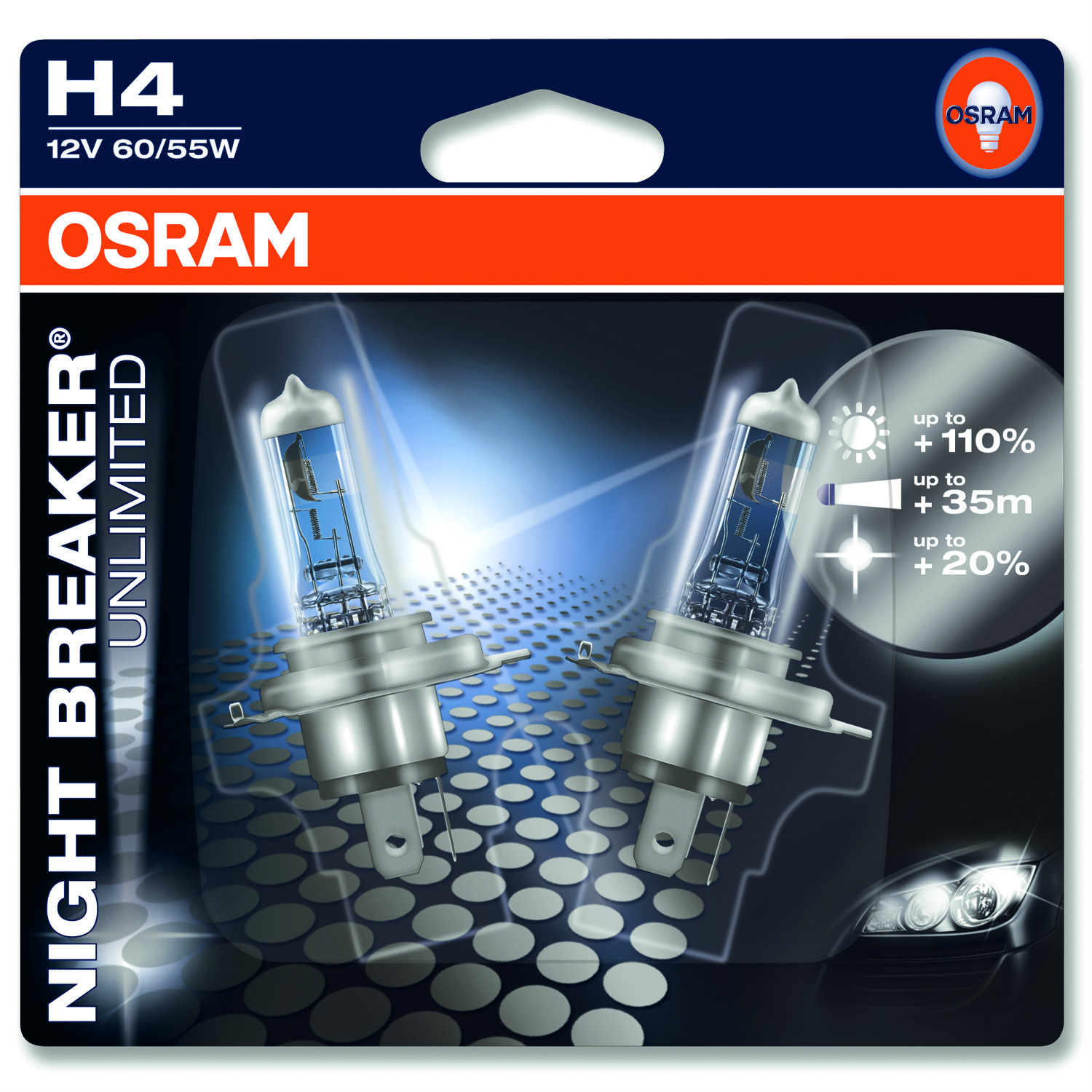Osram H4 bulbs offer up to 130% more light