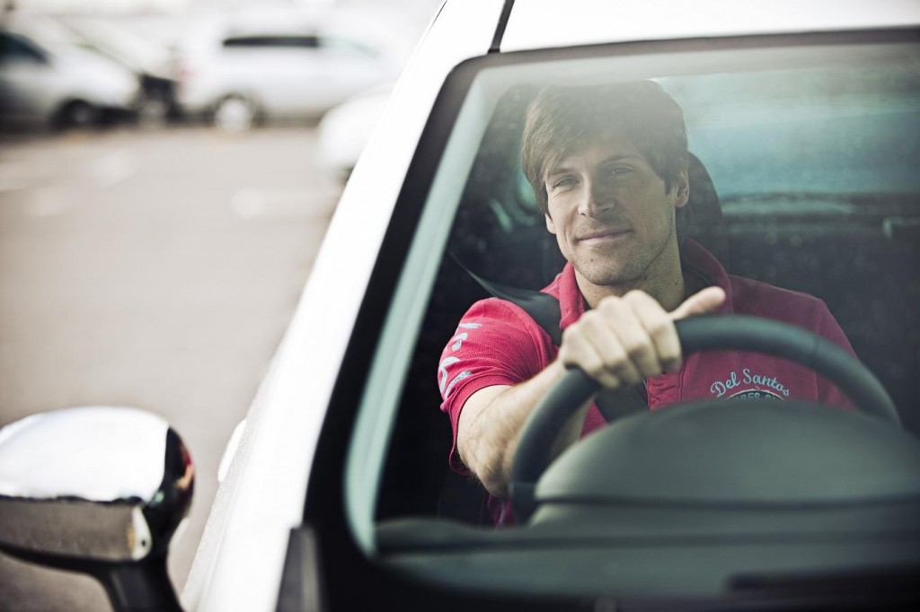 Driver in new car