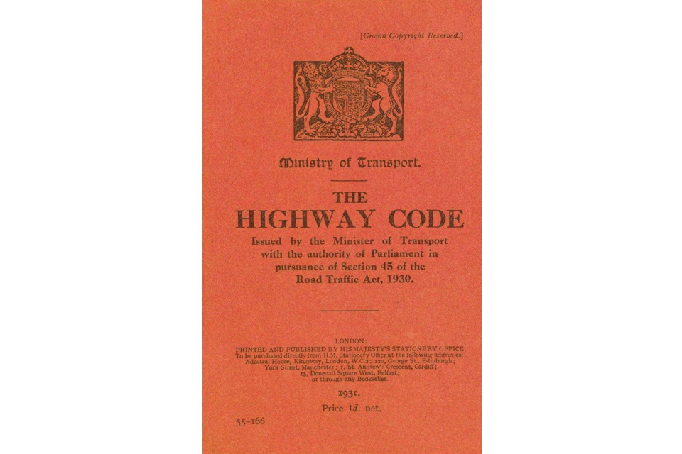 The cover of the first edition of the Highway Code, introduced in 1931